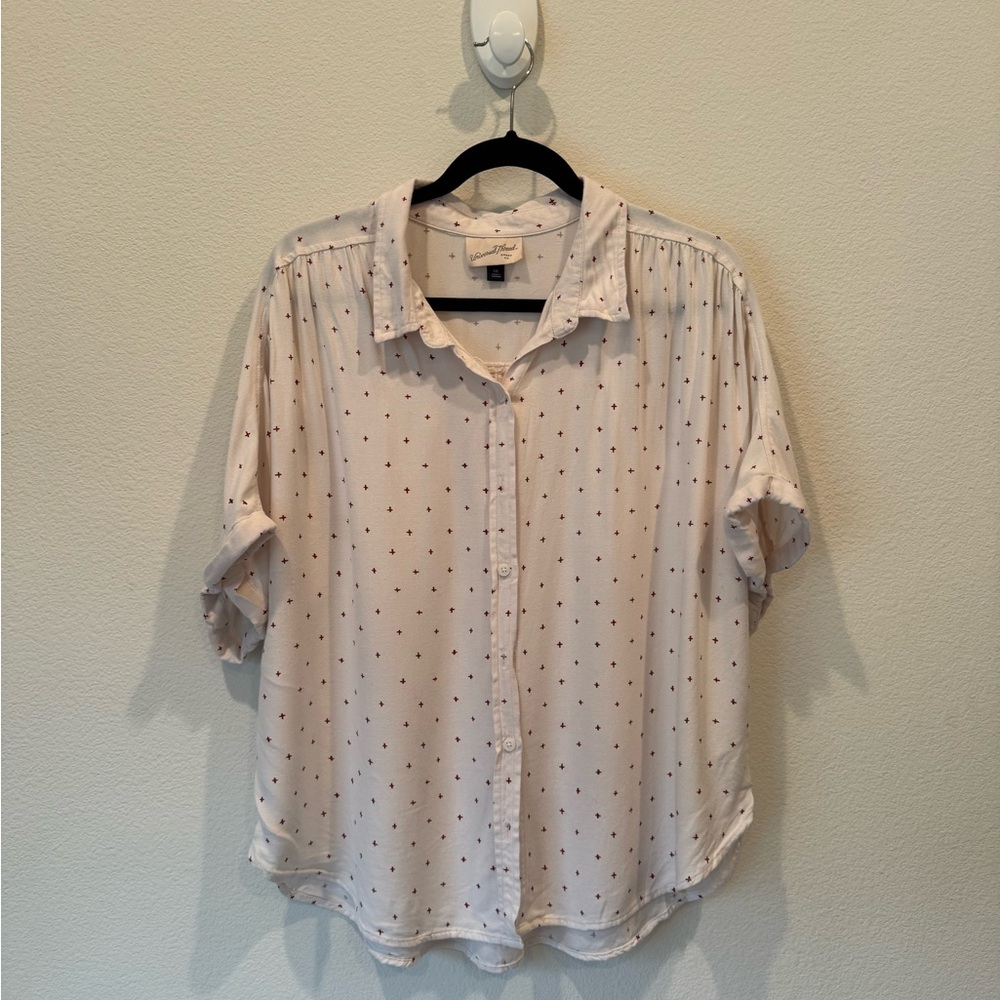 Universal Thread Cream Button-Down Shirt with Red Print